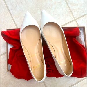 Christian Louboutin White Leather Point Toe Flats